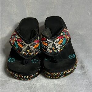 Montana West Embellished Black Sandals Size 7